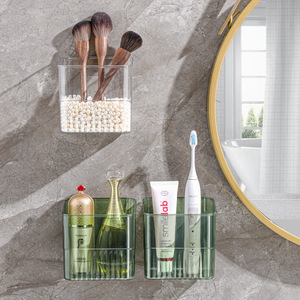 Transparent Rectangular Makeup Brush Storage Bin Plastic Cosmetic Organizer Desktop Storage Container For Bedroom Use - Product Image 2