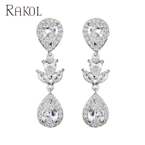 RAKOL EP1053 Pendientes de declaración de joyería de moda largos de cristal de gota de agua grande brillante para mujer - Product Image 5