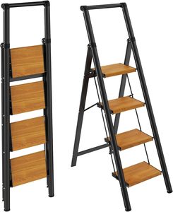 Tabouret escabeau pliant en <span class=keywords><strong>aluminium</strong></span> et bois, léger, antidérapant, avec <span class=keywords><strong>marches</strong></span> larges, capacité de 150 kg, pour la maison - Product Image 3