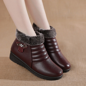 Botas de Invierno para Mujer, Punta Redonda, Tacón Plano, Forradas de Piel, Suela de Goma Antideslizante, Estilo Clásico con Decoración de Diamantes de Imitación - Product Image 1