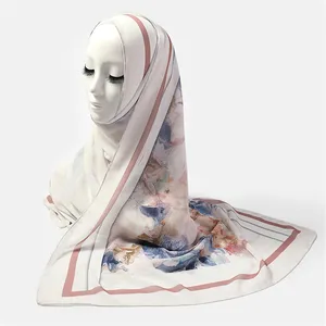 Inner Satin Under Cap Custom Embroidery Swirl Instant Organza Ropes Femme Hijab Imprime Printed Attach Inner Woman Scarf