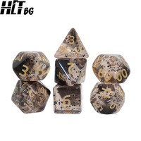 Ensemble de dés DND transparents noir or violet rouge scintillant 16 mm 7 pièces, dés polyédriques en acrylique à coins arrondis, vente en gros personnalisée