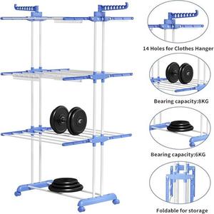 Opvouwbare Wasstandaard Metalen Telescopisch Vloerstaand Dubbel Kledingrek Opvouwbaar Droogrek Voor Kleding - Product Image 2