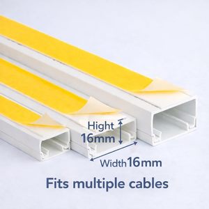 2 x 1 m de gaine de câblage en PVC autocollante blanche (lot de 2 m) <span class=keywords><strong>pour</strong></span> dissimuler les câbles muraux et de télévision 16x16 mm - Product Image 3