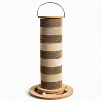 Griffoir pour chat en carton ondulé en forme de lanterne ronde avec base en bois et jouet à bille, 2 tailles, personnalisable OEM/ODM