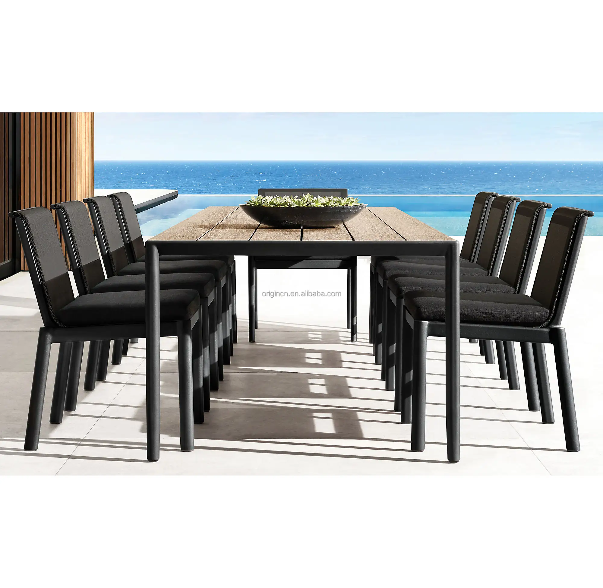 Artigianale in alluminio tavolo da pranzo maglia sedili sedie da giardino mobili da giardino set