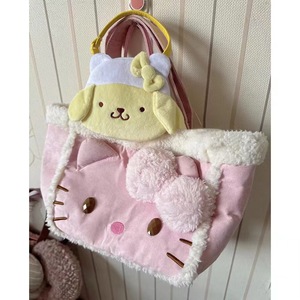 Borsa a tracolla da donna in peluche con dettagli ricamati, fiocco elegante, in lana d'agnello, chiusura a cerniera, poliestere - Product Image 2
