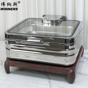 WINNERS Deluxe Buffet <strong>Food</strong> Warmer Equipment 304 Stainless Steel Hydraulic Electric Chafing Dishes with Wood <strong>Stand</strong> for Restaurant - Product Image 2