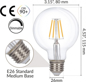 B22 AC 110V 2700K Soft Warm White Edison LED Filament <strong>Bulb</strong> B12 Glass Globe Residential Use 4W-12W Dimmable <strong>Remote</strong> <strong>Control</strong> CRI 80 - Product Image 4