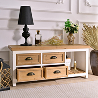Meuble TV en bois artisanal de style farmhouse moderne avec 4 tiroirs et 1 étagère pour salon, appartement, hôtel