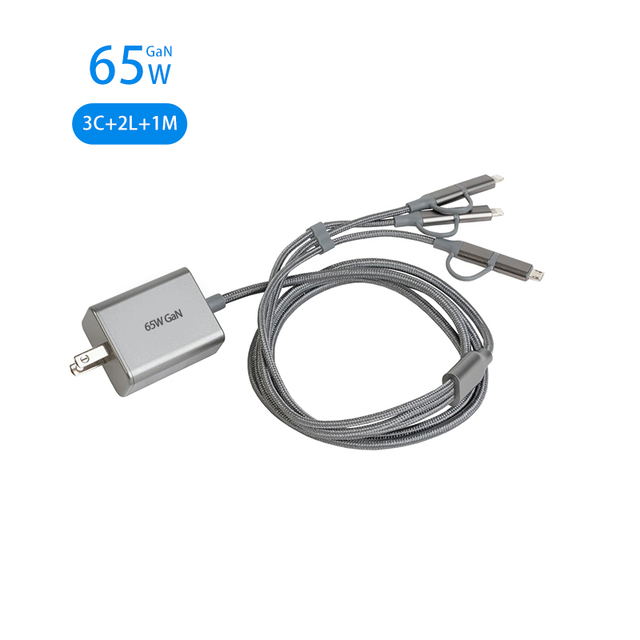 Mobile Phone Accessories Super Fast GaN Charger 65 Watt 6 in 1 Charging Cable PD 3.0 QC3.0 PPS SCP OVP Protection