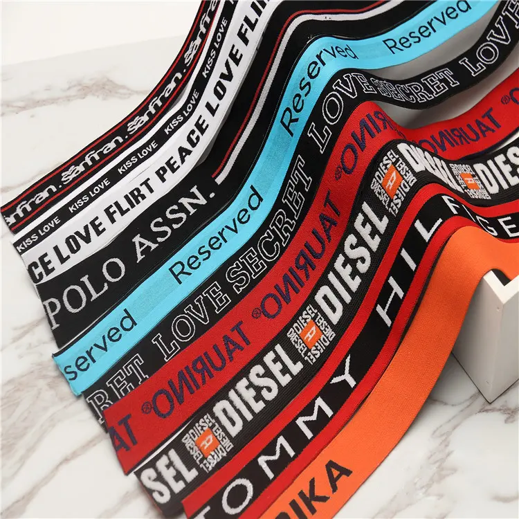 Soft customized Logo elastic band underwear jacquard woven shiny elastic band for boxer waistbands