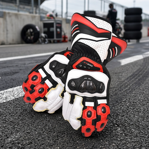 Gants d'équitation en cuir blancs, noirs, rouges, à doigts complets, pour l'été, coupe-vent, équipement de protection pour le cyclisme - Product Image 2