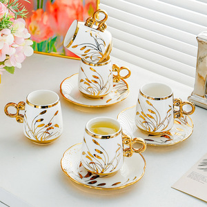 Set di tazze da caffè e piattino in porcellana portatile transfrontaliera sei tazze sei piatti regali per eventi moderni tazza da tè turca - Product Image 2