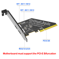Kartu Ekspansi PCIe X8 ke 2-Port OCuLink SFF-8612, Ekspansi Bifurkasi PCI-E untuk EGPU/NVMe/U.2 SSD, Adaptor Ekspansi Server