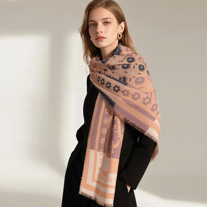 Warm Floral Print Polyester Scarf for Women 70x180cm Soft Woven Flower Shawl Cozy Fashion Wrap for Autumn Winter - Product Image 1