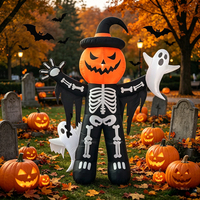 Décorations de jardin et de pelouse avec lumières, citrouilles gonflables d'Halloween, squelettes, fantômes et elfes gonflables amusants