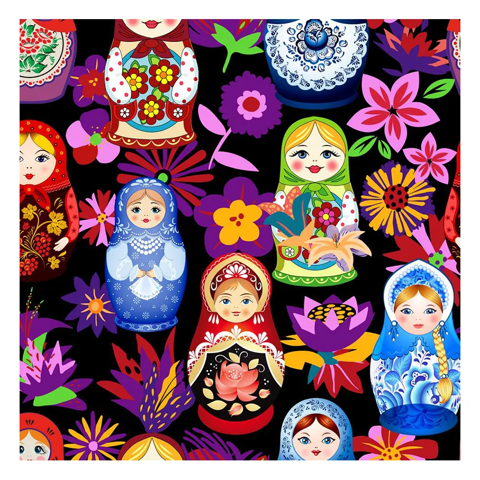 Die Fabrik verkauf Russland Puppen Cartoon Cu Baumwolle gewebten Stoff für Kleidung gedruckt