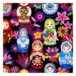 The factory outlet russia dolls cartoon cu cotton woven fabric printed for clothing