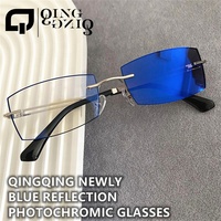 Lunettes photochromiques unisexes anti-lumière bleue UV400, monture rectangulaire en métal doré/argenté sans cerclage, verres optiques pour ordinateur, pour femmes