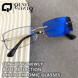 Lunettes Photochromiques Unisexe Anti Lumière Bleue Uv400 pour Ordinateur Optique Rectangle Métal Or Argent Sans Cadre Photogray <span class=keywords><strong>Lunette</strong></span> - Product Image 2