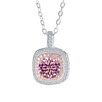 Collier pendentif carré en argent sterling S925 pour femme, plaqué rhodium, chaîne à perles micro-pavées, moissanite blanche, rouge, rose 1