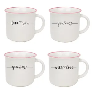 Ins style imitation enamel mug silk screen white mug ceramic with customized text ceramic mug valentine's day couple gift