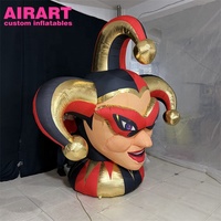 Tête de Clown Bouffon Gonflable Géante Imprimée, Masque de Harlequin Gonflable Doré Métallique Brillant, Décoration d'Halloween