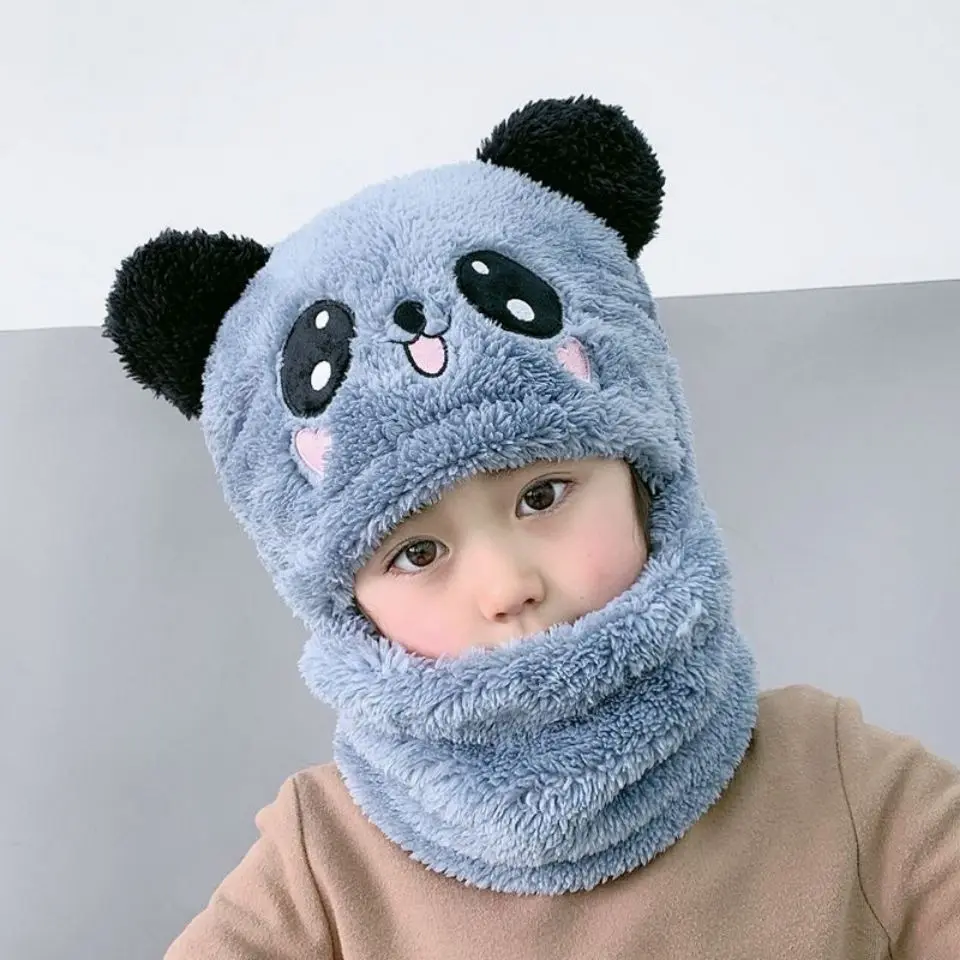 Baby Boy divertente orso invernale bambini pelliccia ragazzo ragazza maschera sci caldo paraorecchie addensare peluche in pile passamontagna cappuccio cappello e sciarpa Set