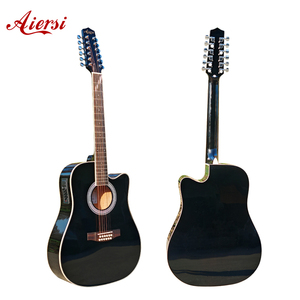 Guitarra Acústica Eléctrica <span class=keywords><strong>de</strong></span> <span class=keywords><strong>12</strong></span> <span class=keywords><strong>Cuerdas</strong></span>, Negra Brillante, <span class=keywords><strong>de</strong></span> 41 Pulgadas, con Logotipo Personalizado, Precio Económico <span class=keywords><strong>de</strong></span> Fábrica en China, Instrumento Musical Folk Dreadnought - Product Image 1