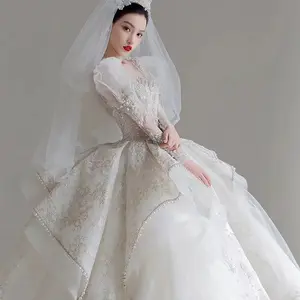 2022 new Court style wedding dresses in turkey wedding gowns dress bridal luxury long tail high waist plus size Wedding dress