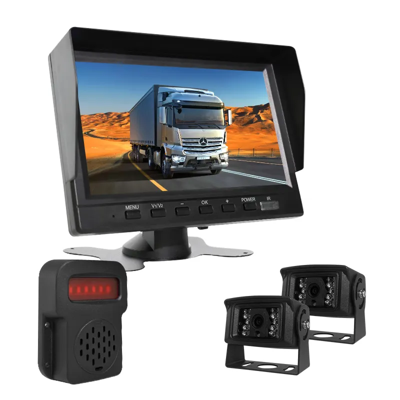 2CH AI BSD Backup Camera System and 7inch Screen Display Monitor with Flashing Alarm for Truck Forklift RV Bus