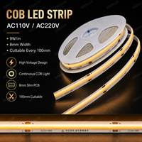 Bande LED COB AC haute luminosité sans driver, 100 mm, découpable, flexible, pour éclairage de projets, rouleau de 50 m, vente en gros