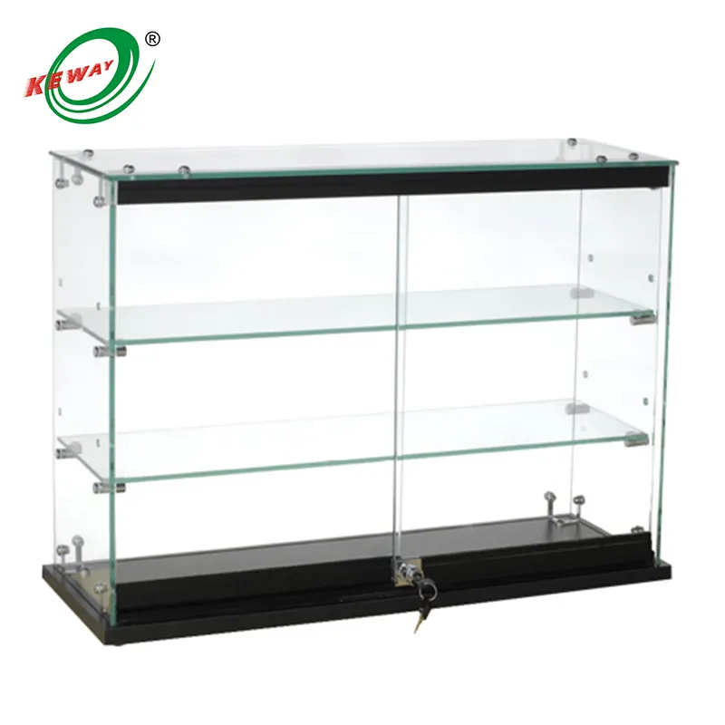 Modern jewelry display cabinet locking glass countertop frameless display case glass full vision showcase