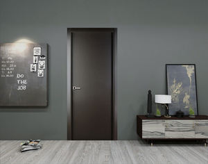 Porte battante à âme en bois massif moulé au design moderne, isolation phonique, revêtement composite en feuille noire, finition mélamine intérieure - Product Image 1