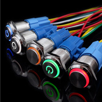 Bouton-poussoir métallique personnalisé 12mm 16mm 19mm 22mm IP65 1NO filaire anti-vandalisme avec LED RGB et fils de connexion
