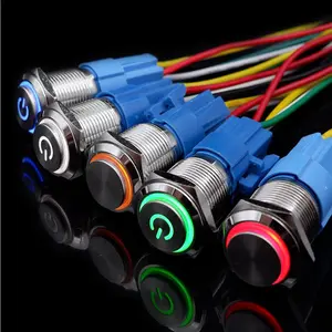 Interruptor antivandálico con cable personalizado de 12mm, 16mm, 19mm, 22mm, interruptor de botón pulsador de metal LED RGB con cables