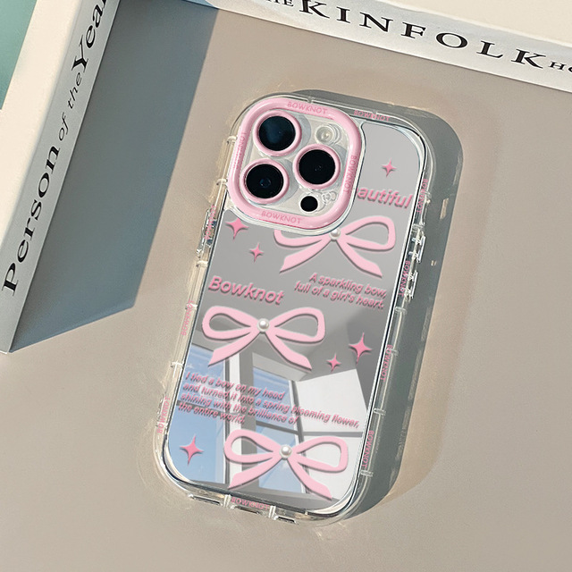 Luxury TPU Shockproof Case for iPhone 17 16 15 14 13 12 11 Pro Pro Max/with Mirror Bow Design & Phone Grip Included Design