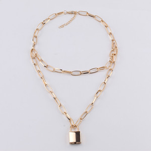 Chaîne de pull en alliage de zinc en forme de cadenas argenté, collier de mode multicouche style punk - Product Image 2