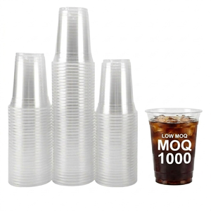 Clear Disposable Single Wall <b>Plastic</b> <b>Cups</b> Lids with Custom Logo Printed for Cold <b>Drinks</b> PET Material 12oz-24oz Sizes - Product Image 1
