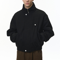 Blouson en polaire à col amovible, style vintage, col montant, noir, coupe décontractée, vêtement de travail pour homme