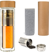 Bouteille d'eau en verre à double paroi de haute qualité, 15 oz, sans minimum de commande, avec infuseur et couvercle en bambou
