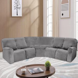 7-Piece L Shape Sectional Recliner <b>Sofa</b> <b>Covers</b> Velvet <b>Stretch</b> Modern Customizable Color Comfortable Reclining Polyester Spandex - Product Image 5