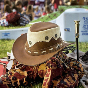 Women Leather Cowboy <b>Hat</b> Western Country Cowgirl Style Adjustable Brim Decorative Outdoor <b>Hat</b> - Product Image 3