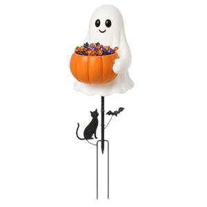 Décoration de jardin d'Halloween en résine, citrouille fantôme lumineuse à énergie solaire avec seau à bonbons, pour dropshipping Shopify - Product Image 1