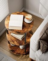 Table de rangement circulaire portable en bois de style moderne à trois niveaux avec structure métallique