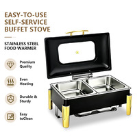 YITIAN 2 Shape Black White Rectangle 201 Chafing Dish en acier inoxydable avec couvercle en verre pour buffet alimentaire, mariage, traiteur, fête
