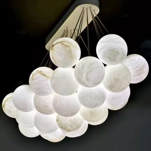 White Natural Alabaster Ball Drop Led Long <strong>Marriage</strong> Hallway Chandelier Ceiling Light Fixtures Spain White Mable Pendant Light - Product Image 5
