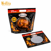 Sachet d'emballage pour poulet rôti de qualité alimentaire, personnalisable avec logo, compatible micro-ondes, avec fenêtre anti-buée et poignée, à fond stable