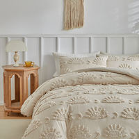 Parure de lit 3 pièces en polyester beige neutre, tissée et capitonnée, lavable, pour hôtel, achat en gros personnalisé